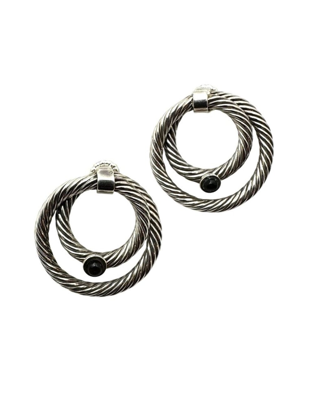 Designer Earrings Sterling Silver Cable Roped 1.25 Inch Pierced Luxury